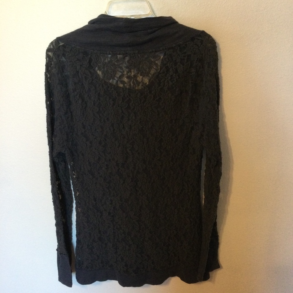 Ruff Hewn Grey Elegant  BOHO Lace Cowl Neck Lace Top Size Large - Picture 5 of 7